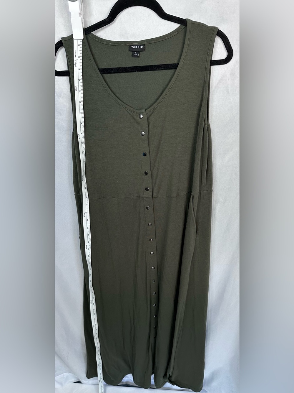 Torrid Olive Green Sleeveless Maxi Jersey Button-Front Dress Size 1 - Picture 6 of 10